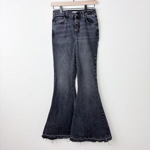 Forever 21 Premium Flare Jeans Womens 27 Black Y2K Grunge Indie Festival Raw Hem